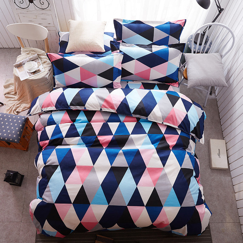 Home Textile 3pcs King Size Colorful Bedding Sets Pretty Geometric Plaid 4pcs Duvet Cover Sets Pillowcases Pillow Covers