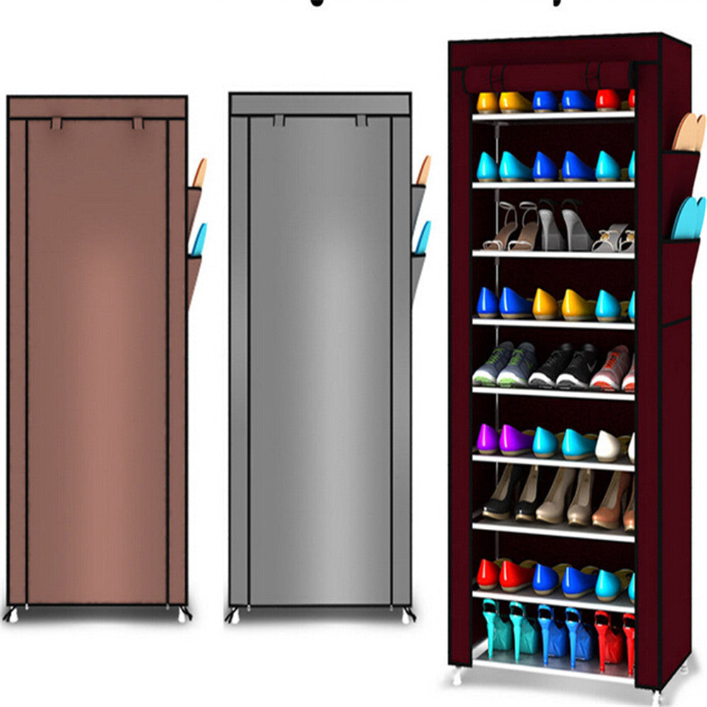 9 Tier Canvas Fabric Shoes Rack Storage Cabinet Rail Organiser Zipper Stand