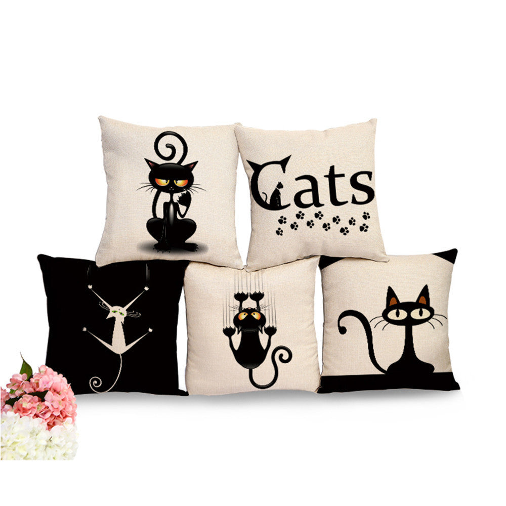 Miracille Square Cotton Linen Black Climbing Cat Animals Printed Decorative Throw Pillows Home Decor Cushion For Sofas No Core