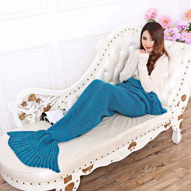195x95CM Yarn Knitted Mermaid Tail Blanket Soft Sleeping Bed Handmade Crochet Anti-Pilling Portable Blanket Air Conditioning