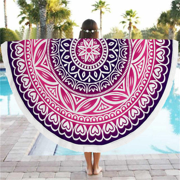 Multicolor Indian Round table cloth Large Lotus Print Beach Bath Towel tablecloth for table