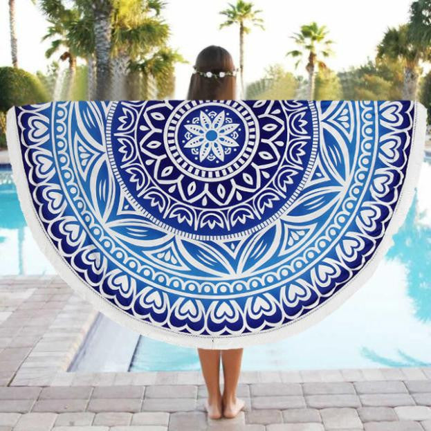 Multicolor Indian Round table cloth Large Lotus Print Beach Bath Towel tablecloth for table