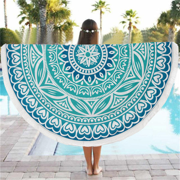 Multicolor Indian Round table cloth Large Lotus Print Beach Bath Towel tablecloth for table