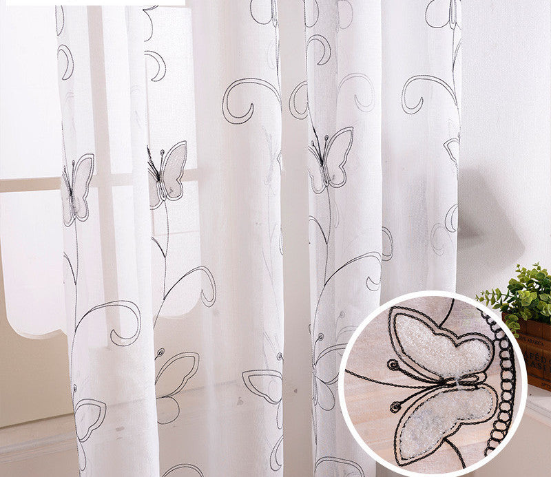 Cotton Linen White Ready Made Embroidered Sheer Butterfly Curtains for Living Room Bedroom Children Kids Room