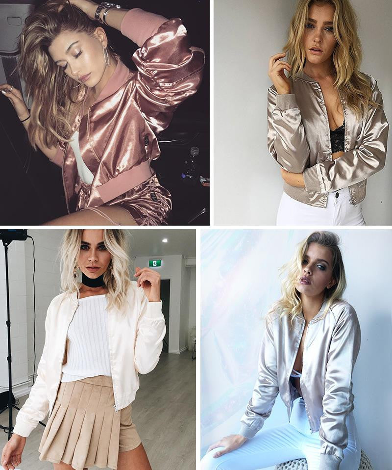 Satin Cotton Bomber Pilot Jacket Coat - CELEBRITYSTYLEFASHION.COM.AU - 1