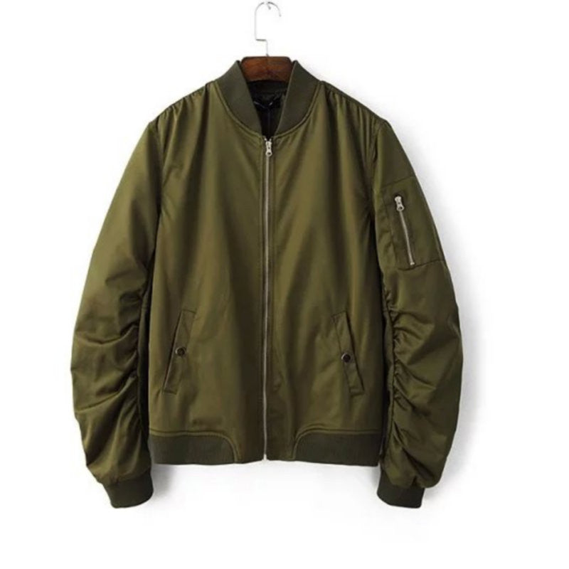 Spring Autumn Mens Solid Flight Army Green Bomber Jacket Men's Rib Sleeve Zipper Short Air Force Baseball Coats Clothing - CelebritystyleFashion.com.au online clothing shop australia