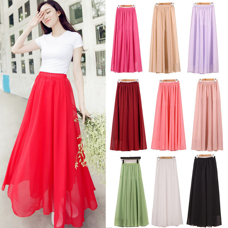 Women Chiffon Long Skirts Candy Color Pleated Maxi Skirts Spring Summer Skirts M L XL 17Colors - CelebritystyleFashion.com.au online clothing shop australia