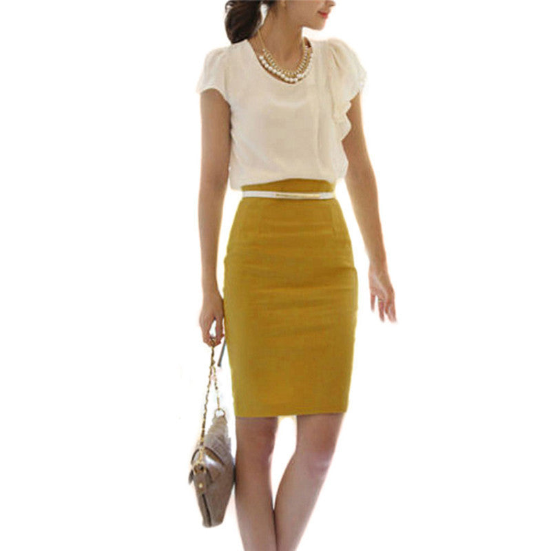Women Career Solid High Waist Slim Fit Knee Length Straight Pencil Skirt - CelebritystyleFashion.com.au online clothing shop australia