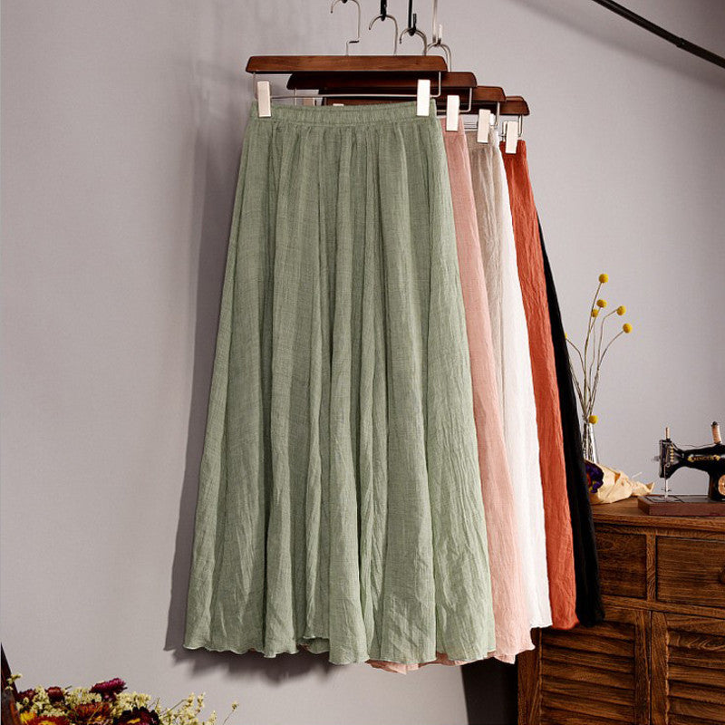 Women Top quality Cotton and Linen Long Skirt Elastic Waist A-line Pleated Maxi Beach Vintage Summer Skirts - CelebritystyleFashion.com.au online clothing shop australia