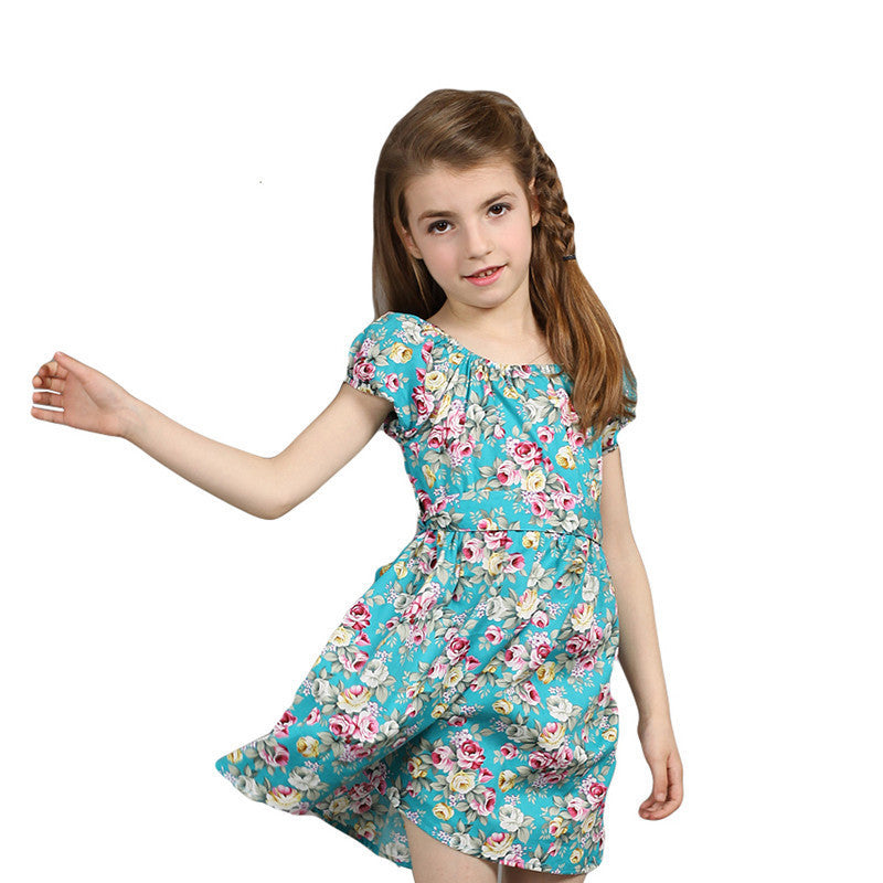 European style 4-14T dress children spring dresses 100% cotton print flower dress for girl children sleeveless dresses KU535 - CelebritystyleFashion.com.au online clothing shop australia