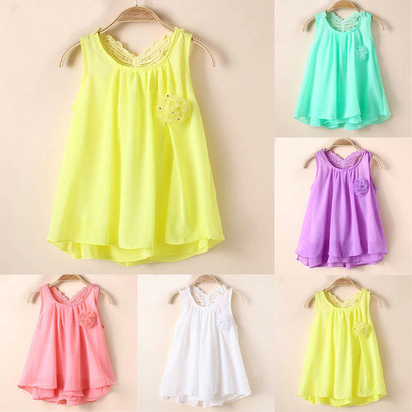 Baby Summer Sundress Kids Girl Chiffon Vest Tutu Dress Sleeveless Dress 2-7Y - CelebritystyleFashion.com.au online clothing shop australia