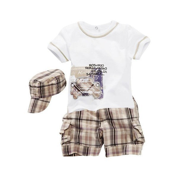 Baby Boys Infants Suit T-shirt +Plaid Shorts Pants+Hat Clothes Outfits 3pcs SM67 - CelebritystyleFashion.com.au online clothing shop australia