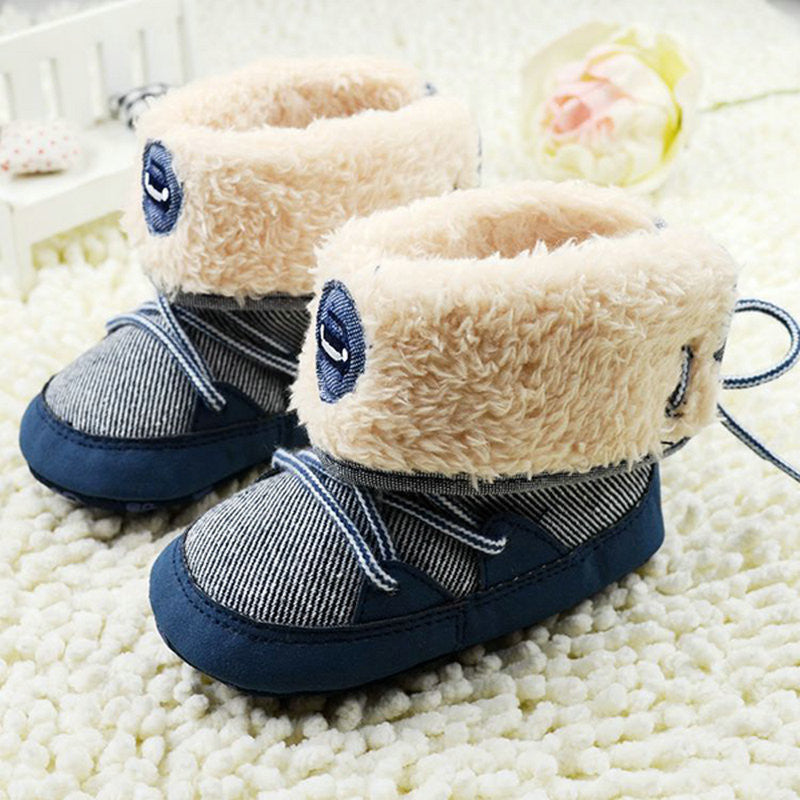 Newborn Baby Boy Prewalker Soft Snow Boots Faux Fur Lace Boots Snow Crib Shoe 0-18M S01 - CelebritystyleFashion.com.au online clothing shop australia