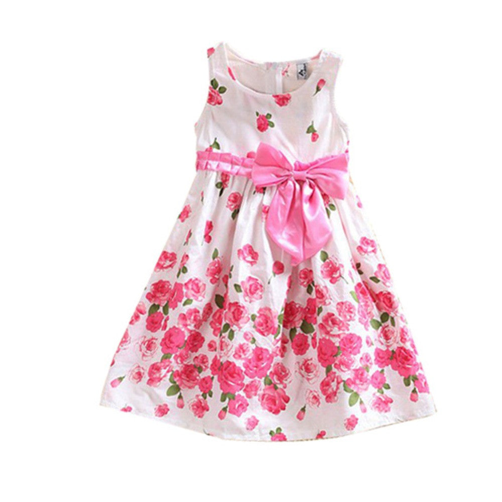 Children One Piece Dress Sleeveless Dresses Princess Floral Bowknot Party Dress Sundress 2-6 Y - CelebritystyleFashion.com.au online clothing shop australia