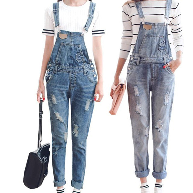 Womens Jumpsuit Denim Overalls Spring Autumn Casual Ripped Hole Loose Pants Ripped Pockets Jeans Coverall XL 2XL WT00194 - CelebritystyleFashion.com.au online clothing shop australia