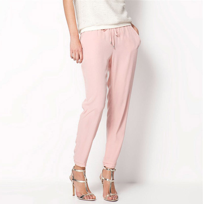 Casual Women Chiffon Pants Elastic Waist Solid Color Office OL Pants Summer Slim Lady Pants AB17 - CelebritystyleFashion.com.au online clothing shop australia