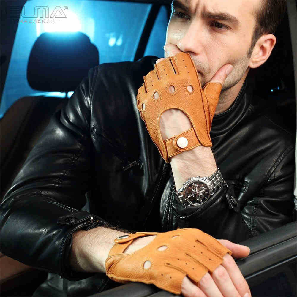 Fashion Men Deerskin Gloves Wrist Half Finger Driving Glove Solid Adult Fingerless Mittens Real Genuine Leather Limited - CelebritystyleFashion.com.au online clothing shop australia