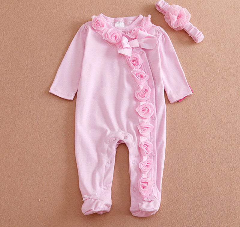 Newborn Baby Girl Clothes Bow/Flowers Romper Clothing Set Jumpsuit & Headband 2 PC Cute Infant Cirls Rompers - CelebritystyleFashion.com.au online clothing shop australia