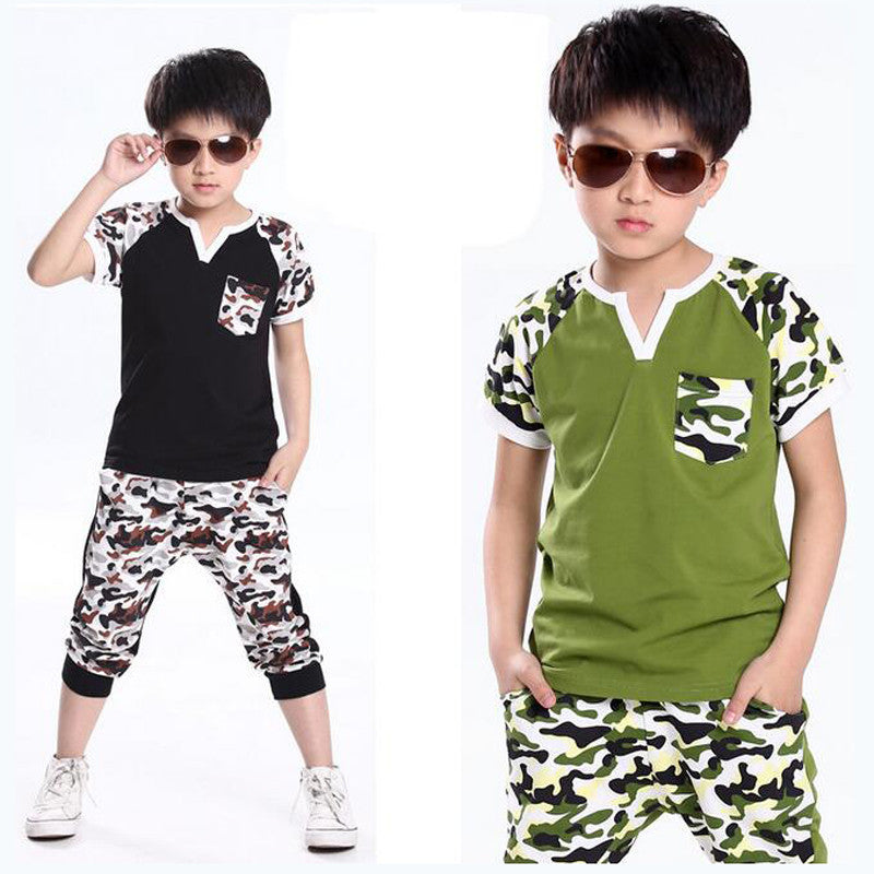 New Summer Children's Clothing Set Kids Boys Clothes Set Cotton T shirt + Pants 2 pieces Kid Casual Camouflage Sport Suits - CelebritystyleFashion.com.au online clothing shop australia