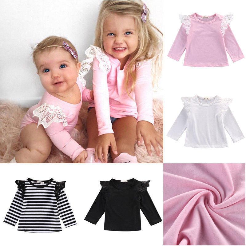 Autumn Newborn Baby Girls Toddler Kids Clothes Cotton Lace Flying Long Sleeve T-shirts Tops Outfit Blouse - CelebritystyleFashion.com.au online clothing shop australia