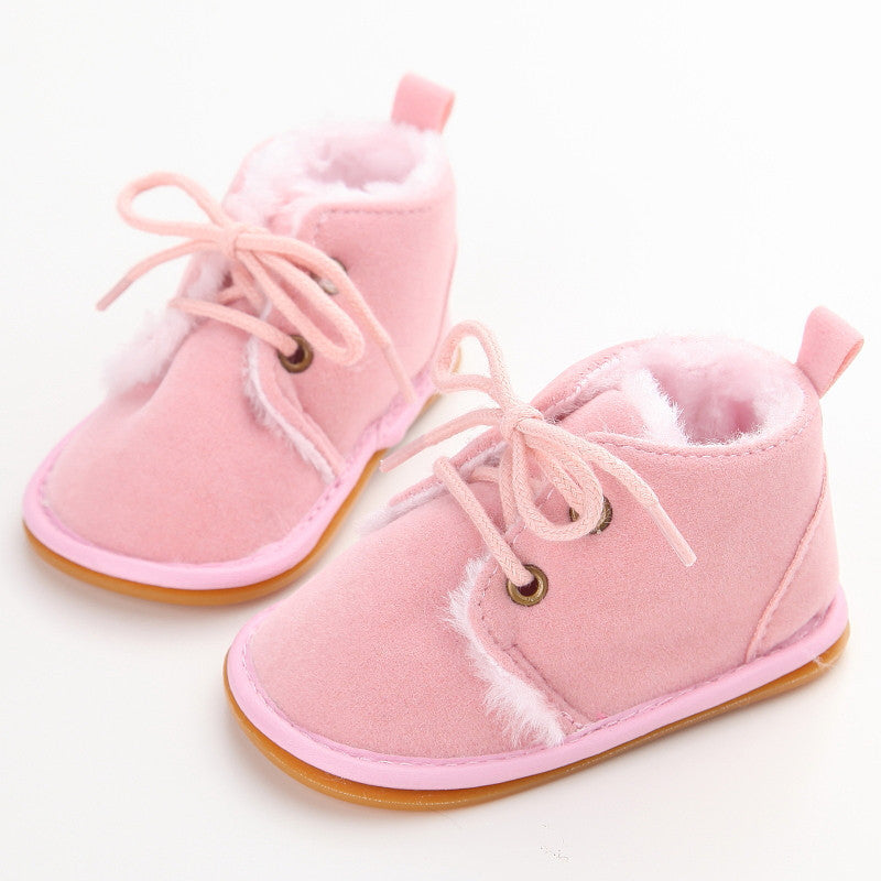 New Fashion Solid Lace-Up Baby Boots Cross-tied For Autumn/Winter Baby Shoes For Warm Baby Plush Boots Shoes - CelebritystyleFashion.com.au online clothing shop australia