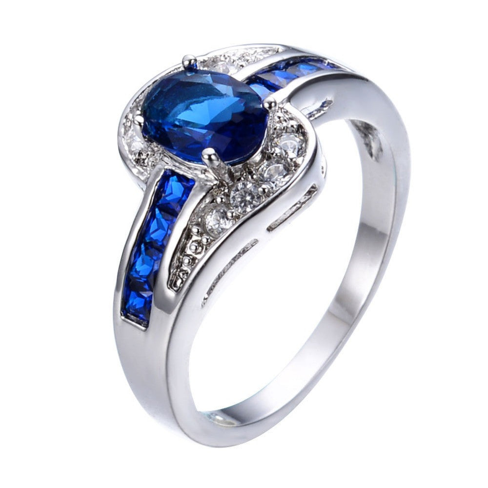 Unique Sapphire Jewelry Blue Oval Zircon Stone Ring White Gold Filled Wedding Engagement Rings For Women Men RW0375 - CelebritystyleFashion.com.au online clothing shop australia