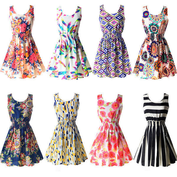 New Summer Women Tank Chiffon Beach Dress Sleeveless Sundress Floral Mini Dresses M L XL XXL 21 Colors - CelebritystyleFashion.com.au online clothing shop australia