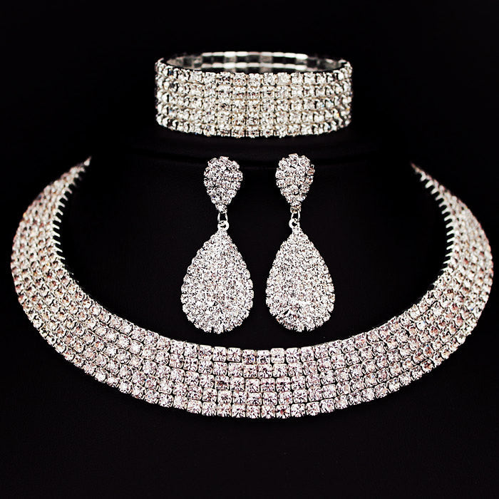 Selling Bride Classic Rhinestone Crystal Choker Necklace Earrings and Bracelet Wedding Jewelry Sets Wedding Accessories X164 - CelebritystyleFashion.com.au online clothing shop australia