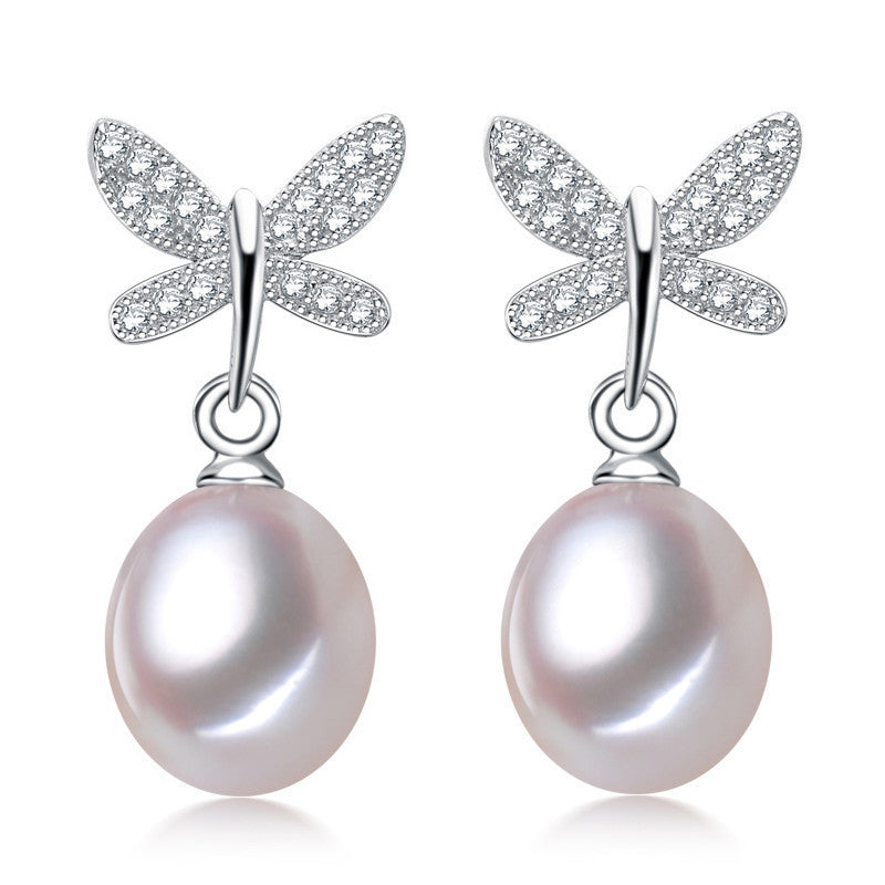Real Freshwater pearl earrings women,natural pearl earring 925 silver wedding fine jewelry birthday best gift white butterfly - CelebritystyleFashion.com.au online clothing shop australia