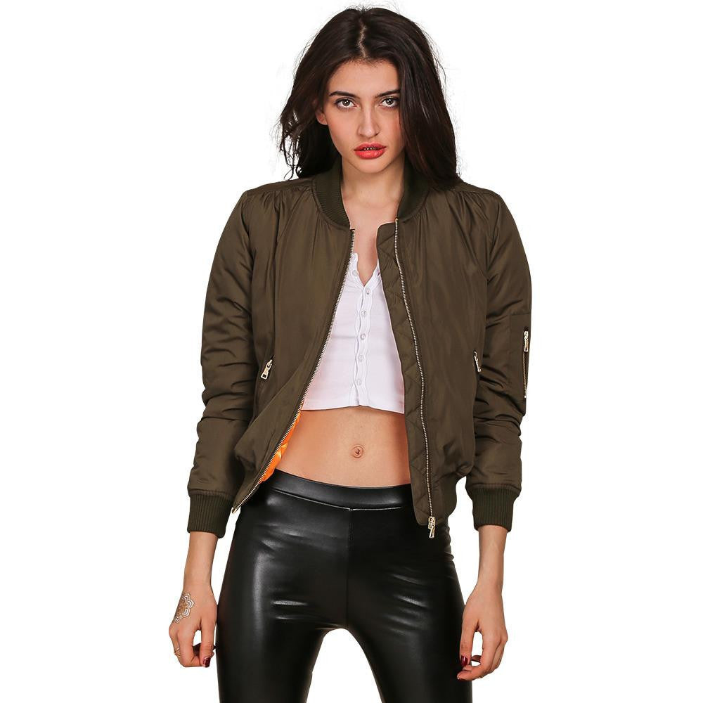 Parkas Basic Bomber Jacket Army Green Padded Kylie Jenner Style - CELEBRITYSTYLEFASHION.COM.AU - 1