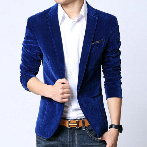 Mens blazer slim fit suit jacket black navy blue velvet spring autumn outwear coat Suits For Men - CelebritystyleFashion.com.au online clothing shop australia