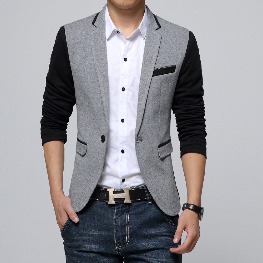 New Slim Fit Casual jacket Cotton Men Blazer Jacket Single Button Gray Mens Suit Jacket Autumn Patchwork Coat Male Suite - CelebritystyleFashion.com.au online clothing shop australia