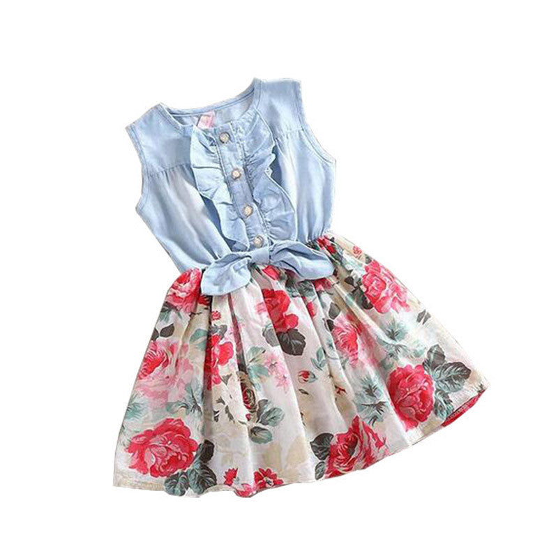 Belababy Baby Girl Dress Summer Children Sleeveless Christmas Girls Denim Floral Dresses Kids Princess Bowknot Flower Dress - CelebritystyleFashion.com.au online clothing shop australia