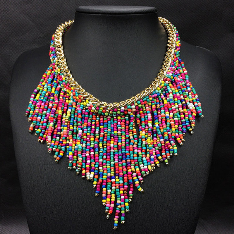 Fashion Jewelry Mujer New Bohemian Necklaces Women Handmade Handwoven Collier Long Tassel Beads Choker Statement Necklaces - CelebritystyleFashion.com.au online clothing shop australia