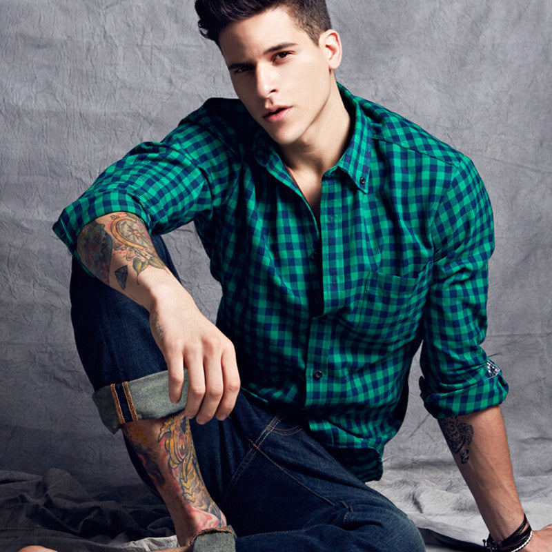 New Fashion Fall Winter Men Casual Plaid Shirt Long Sleeve Slim Fit Flannel Man Clothes Mens Shirts (Many Colors Available) - CelebritystyleFashion.com.au online clothing shop australia