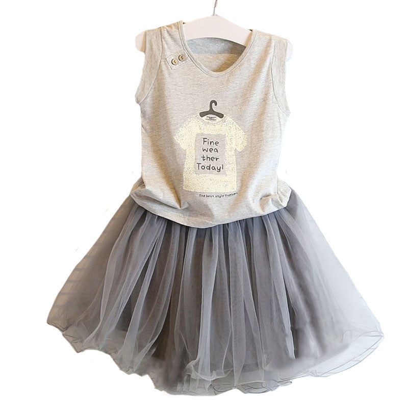 Baby girl clothing sets summer shirt +lace skirt children kids clothes grey color t shirt with grey skirt girl clothes dress - CelebritystyleFashion.com.au online clothing shop australia