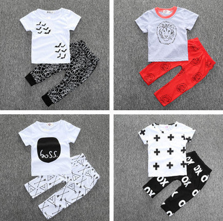 OneToo New kids baby summer sets newborn cotton short sleeved dots monster cutce cartoon T-shirt + pants children suit 0-3Y 1079 - CelebritystyleFashion.com.au online clothing shop australia