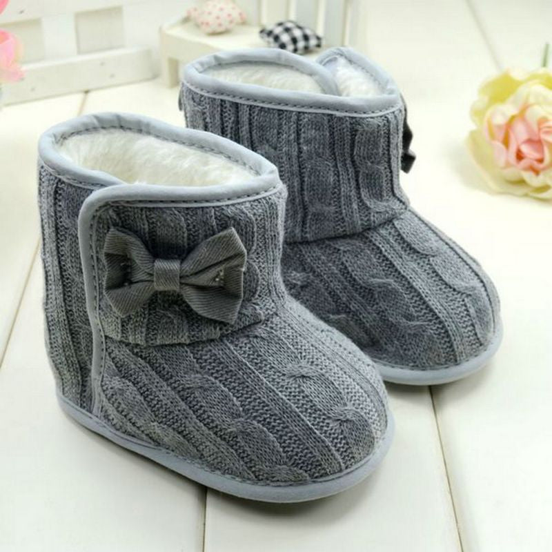 Baby Girl Knit Bowknot Faux Fleece Snow Boot Soft Sole Kids Wool Baby Shoes 3-18M - CelebritystyleFashion.com.au online clothing shop australia