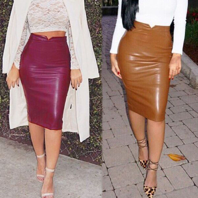 Faux Leather Stretch Maxi High Waisted Pencil Skirt -  - 1