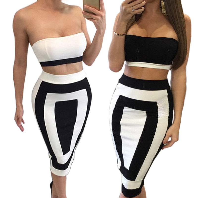 Two Piece Outfit Strapless Zipper Backless Sleeveless High Waist Maxi Dress Kylie Jenner Style -  - 1