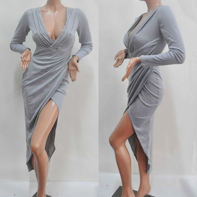 Maxi Long Sleeve Deep V-neck Bandage Party Dress -  - 2