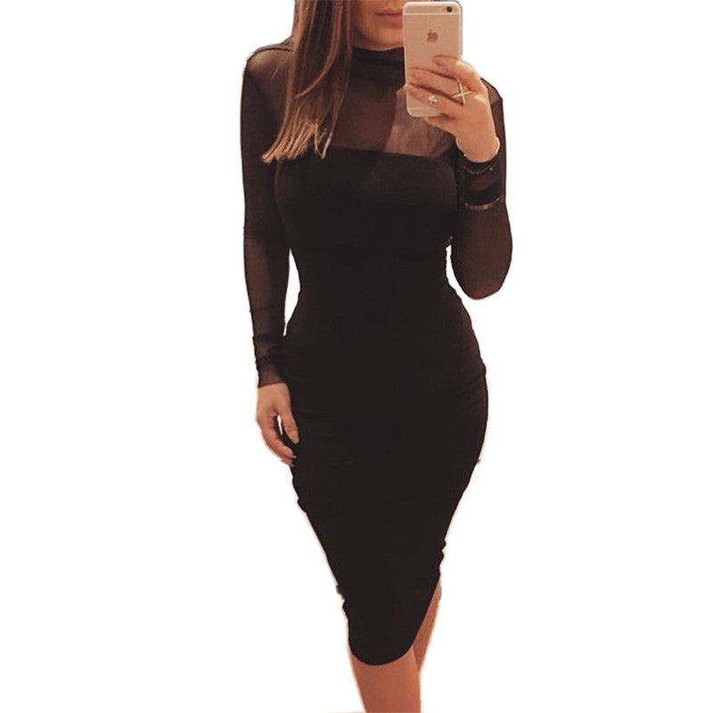 Lace Long Turtleneck Bandage Mesh Dress Kylie Jenner Style - CELEBRITYSTYLEFASHION.COM.AU - 1