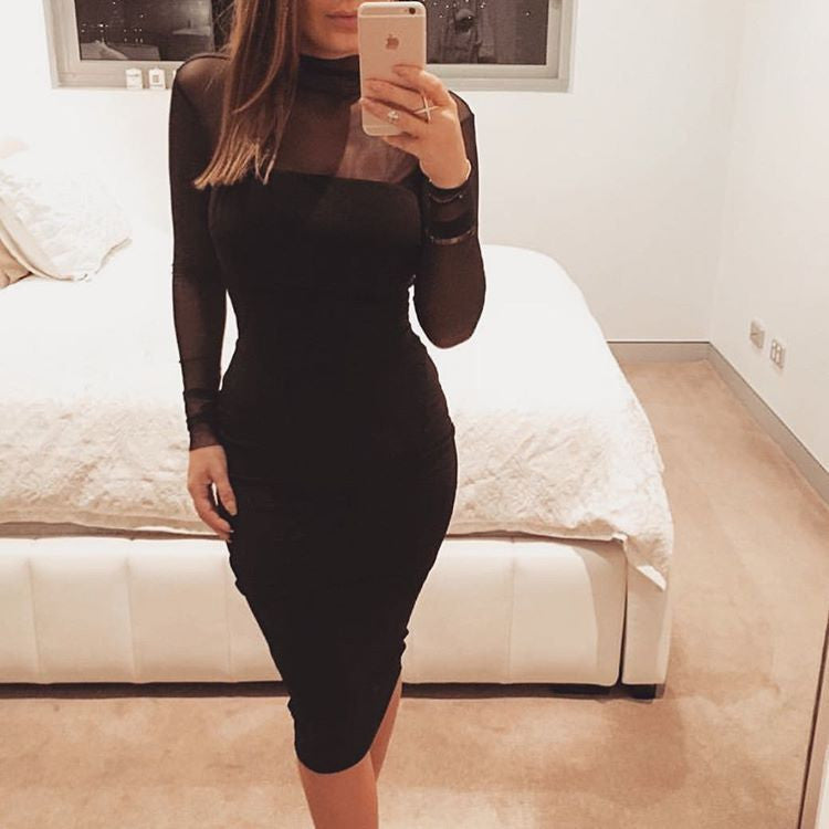 Lace Long Turtleneck Bandage Mesh Dress Kylie Jenner Style - CELEBRITYSTYLEFASHION.COM.AU - 2