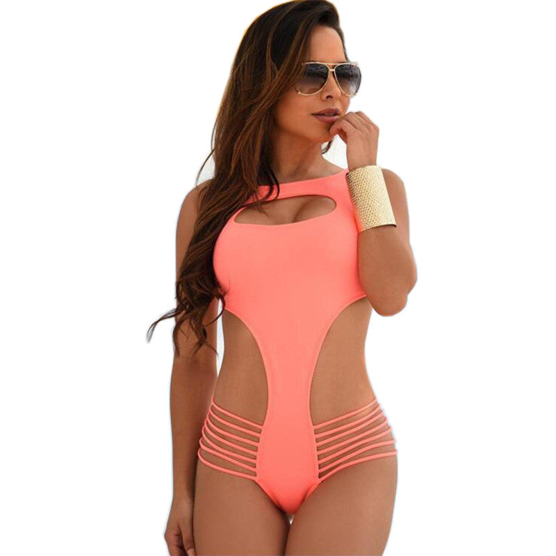 Swimwear Backless Cut Out Stripe One Piece Swimsuit Kim Kardashian Style -  - 1