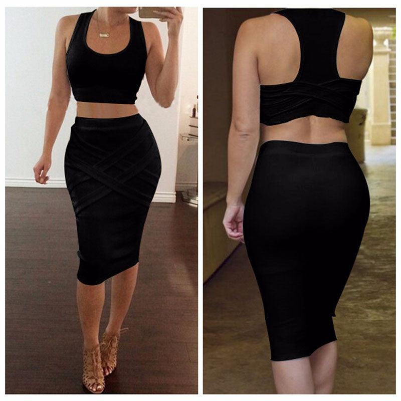 Two Piece Outfit Bandage Sleeveless Sexy Club Party Dress Kylie Jenner Style -  - 5
