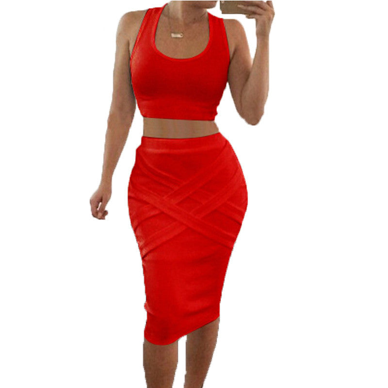 Two Piece Outfit Bandage Sleeveless Sexy Club Party Dress Kylie Jenner Style -  - 7