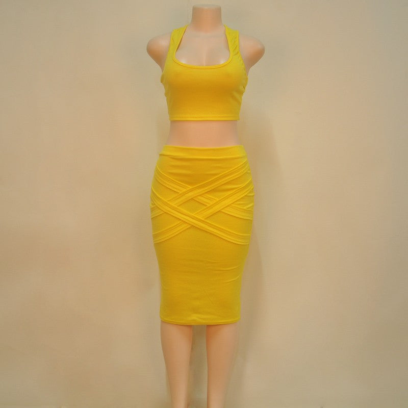 Two Piece Outfit Bandage Sleeveless Sexy Club Party Dress Kylie Jenner Style -  - 4