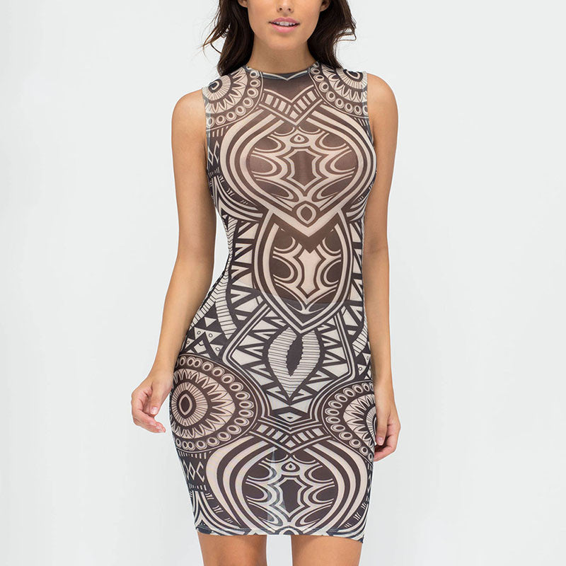 Geometric Vintage Tribal Printed Dress - CELEBRITYSTYLEFASHION.COM.AU - 2