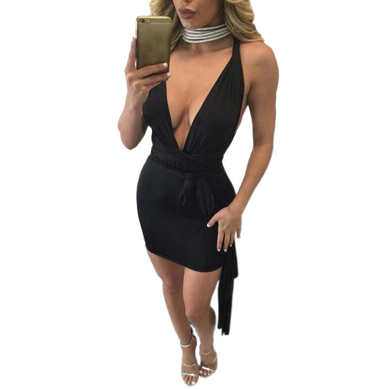 Cross Deep V-neck Backless Sleeveless Dress - CELEBRITYSTYLEFASHION.COM.AU - 1