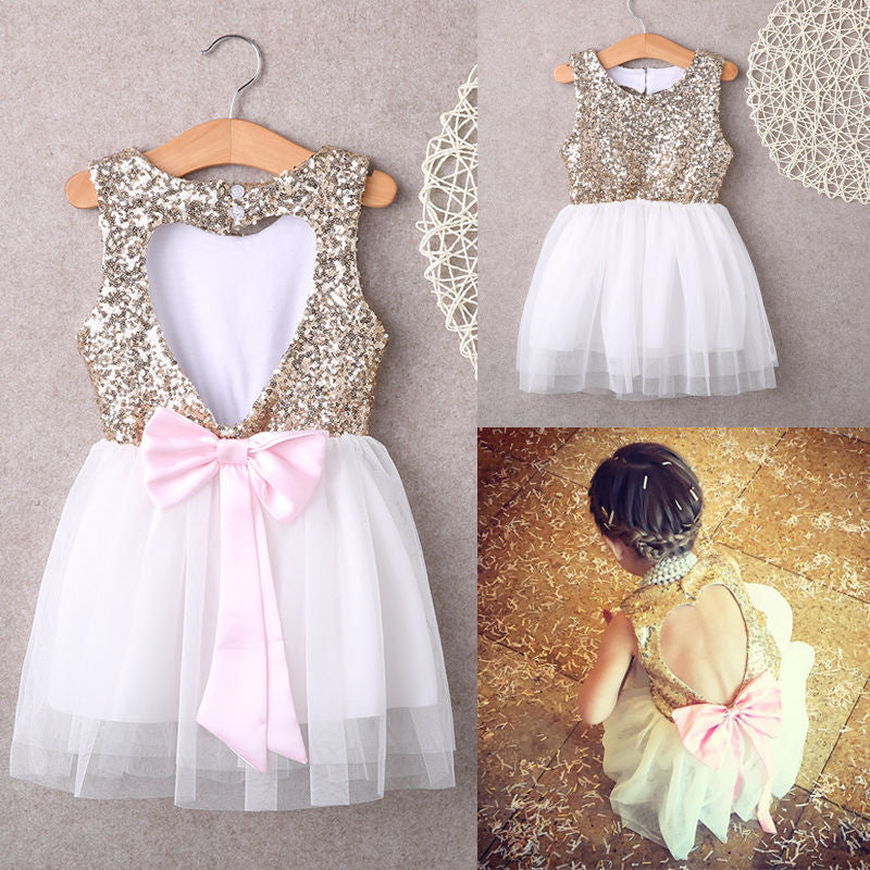 3-10Y Children Baby Girl Dress Clothing Sequins Party Gown Mini Ball Formal Love Backless Princess Bow Backless Gown Dress Girl - CelebritystyleFashion.com.au online clothing shop australia